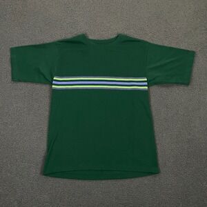 Vintage T-Shirt FITS Mens Small Green Retro Stripe Single Stitch Surf Skater USA
